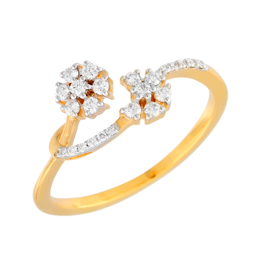 Elegant Floral Diamond Open Ring in Yellow Gold