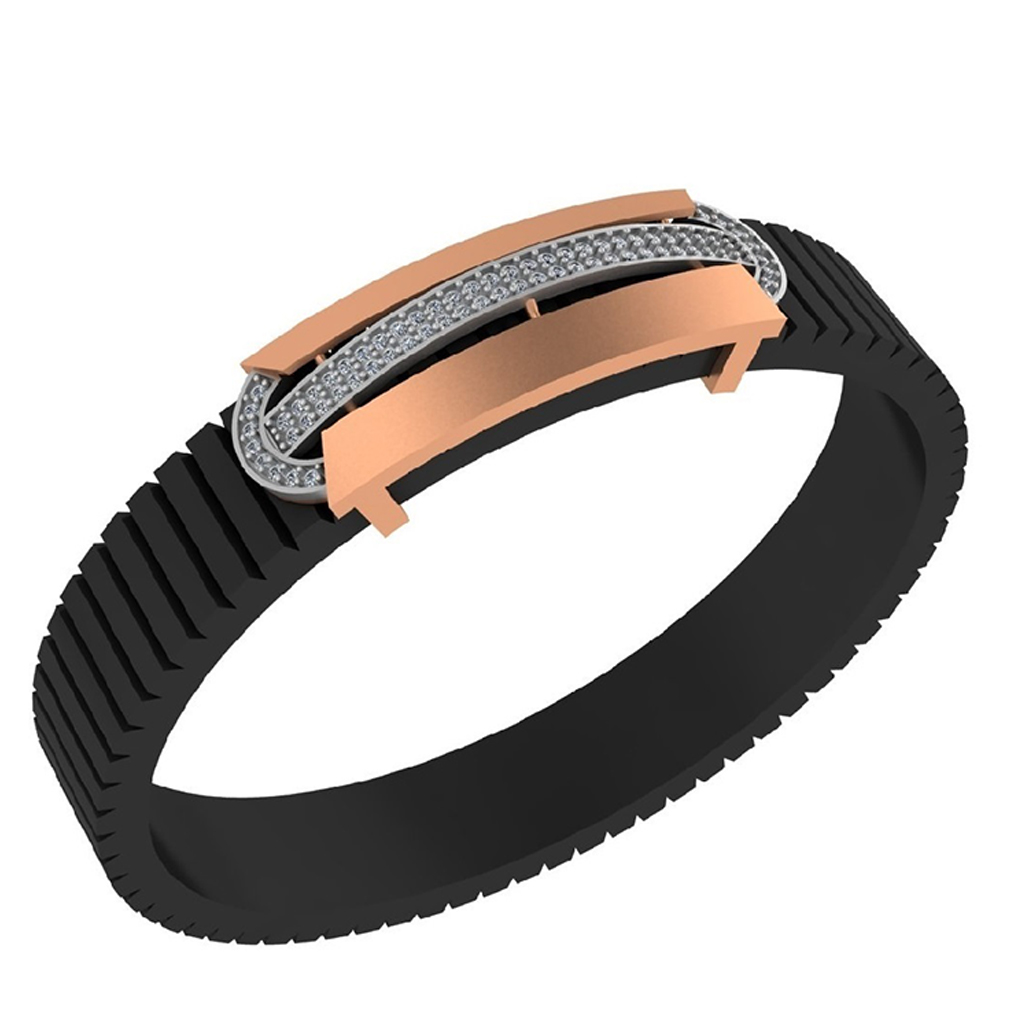 Men's Dual-Tone Curved Bar Diamond Bracelet