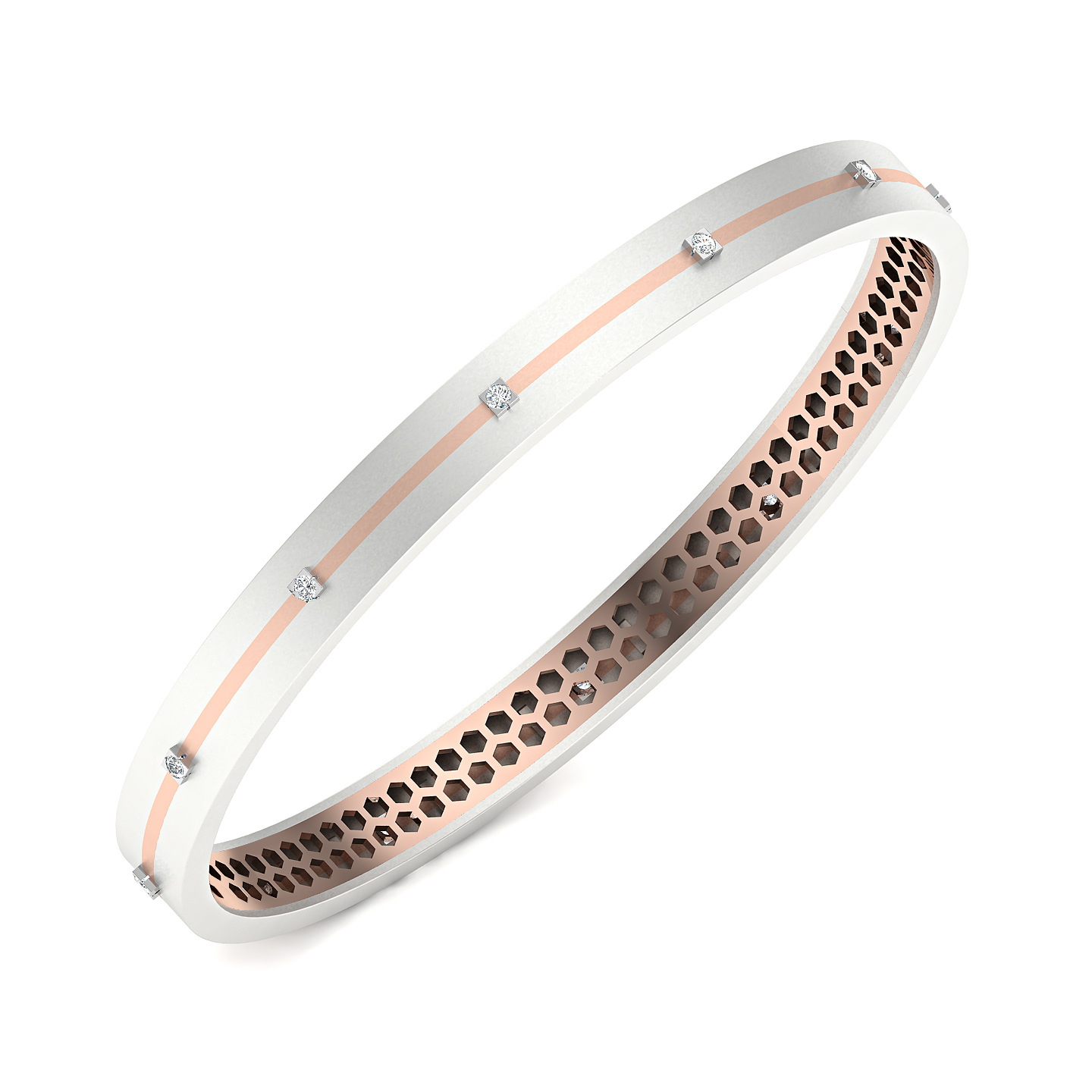 Elegant Dual-Tone Diamond Accent Bangle with Sleek Minimalist Design