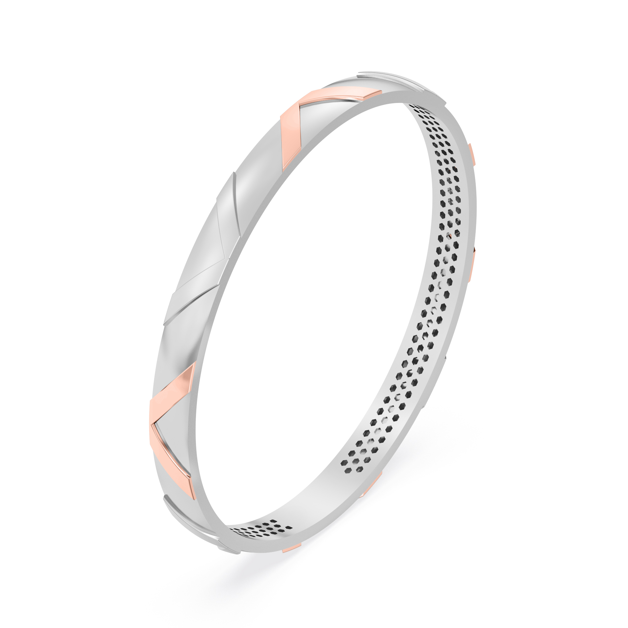 Contemporary Dual-Tone Geometric Cut Bangle with Sleek Angled Accents