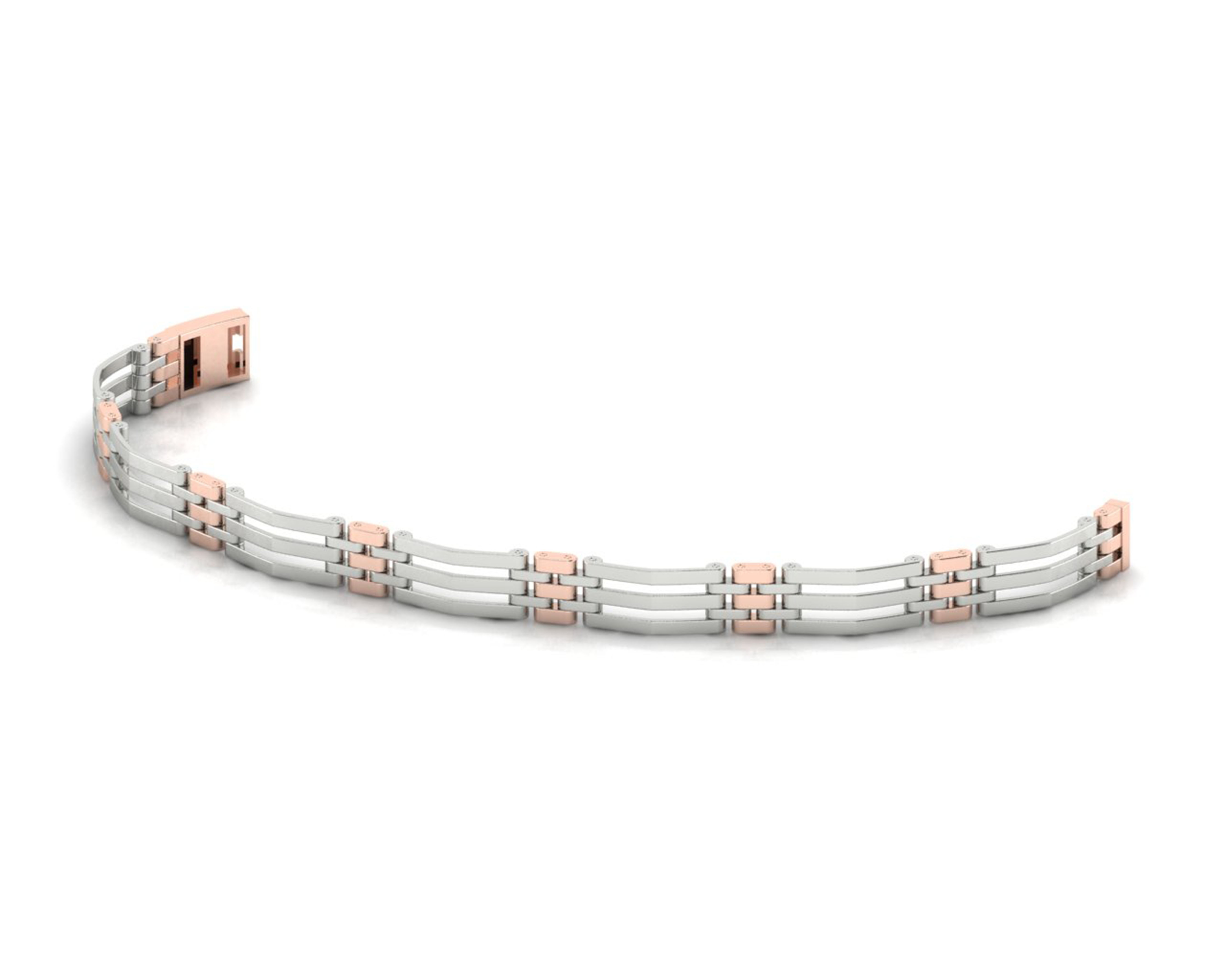 Dual-Tone Greek Key Link Bracelet with Rose-Gold Accents