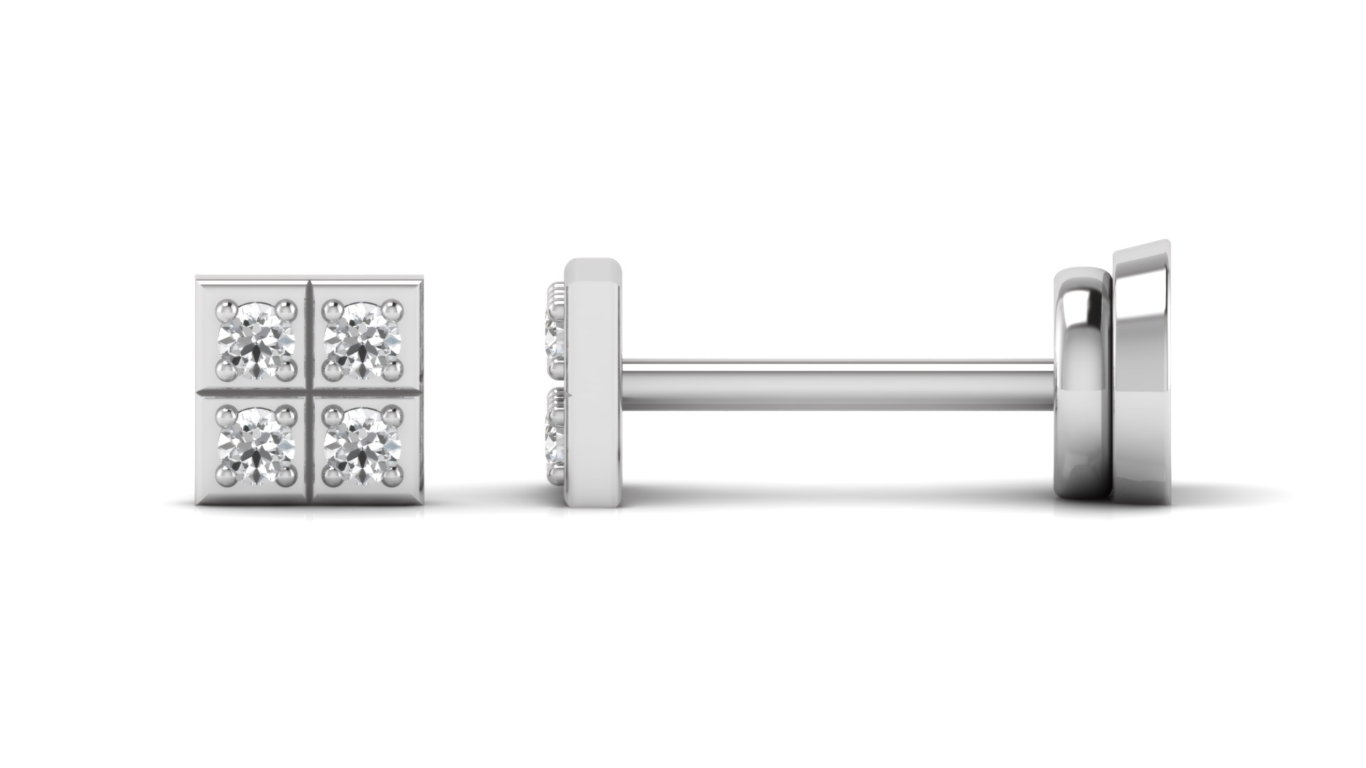 Quad Diamond Princess Stud Earrings – Modern Square Cluster Design