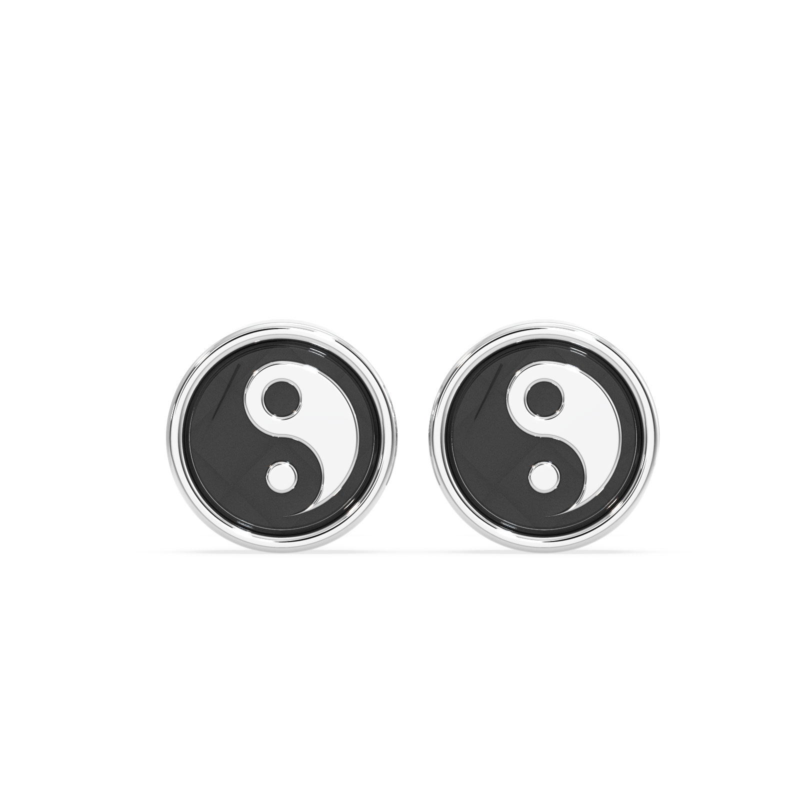 Yin–Yang Dual-Tone Stud Earrings – Symbolic Black &amp; Silver Design