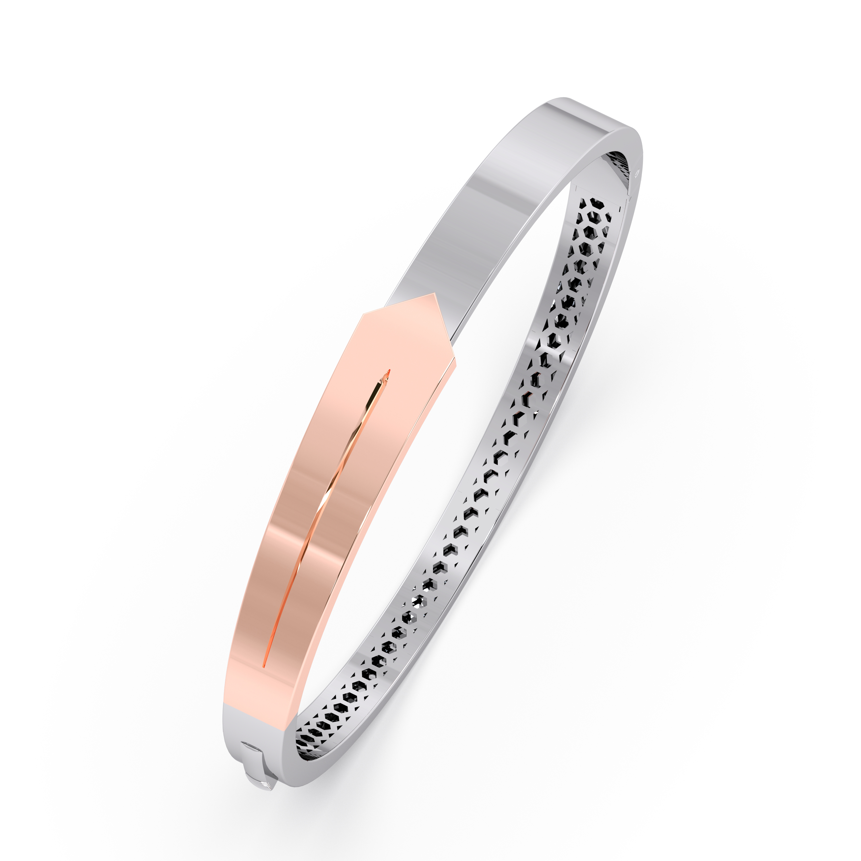 Dual-Tone Platinum Bangle with Sleek Rose-Gold Arrow Overlay