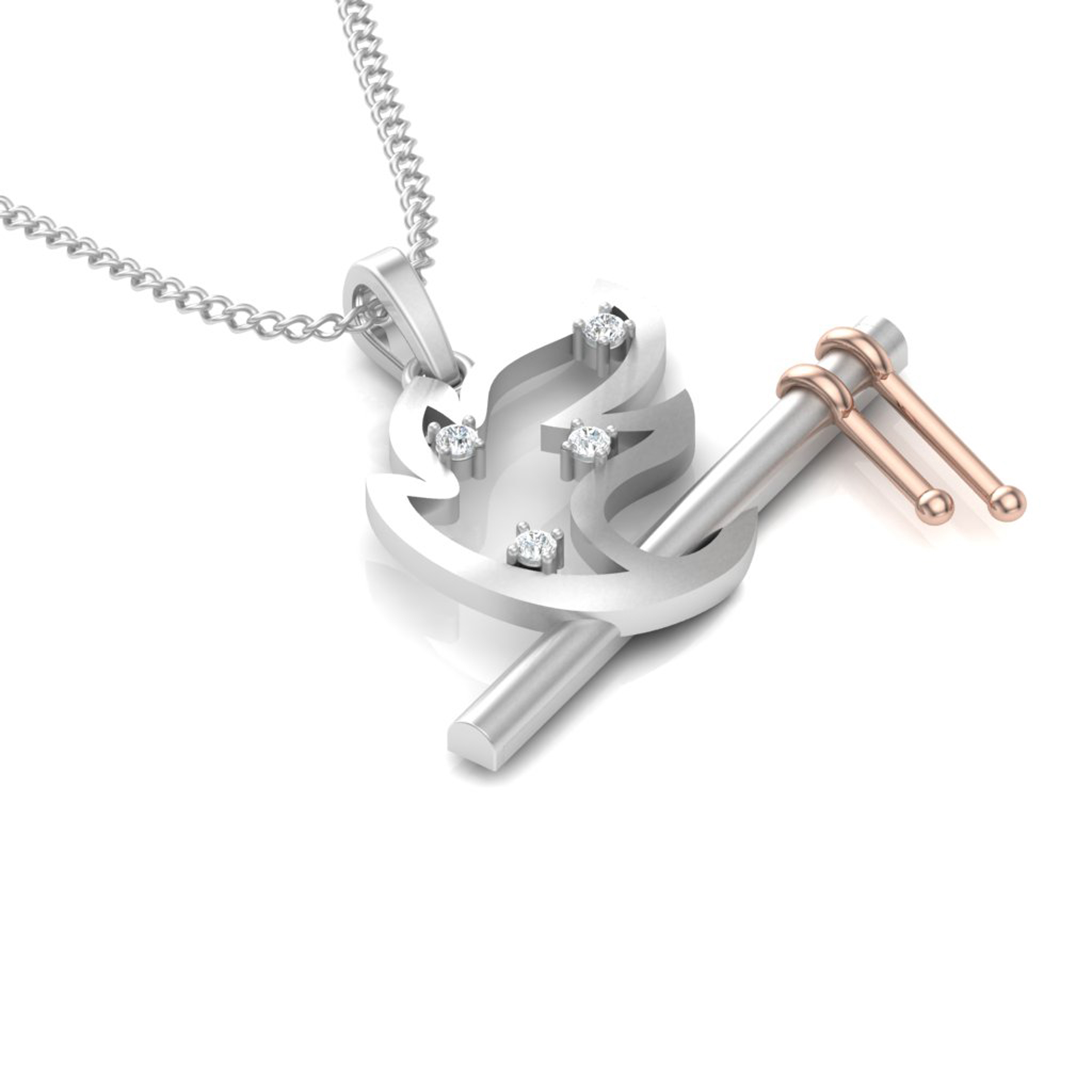 Dual Metal Shiva Trishul Pendant with Diamonds