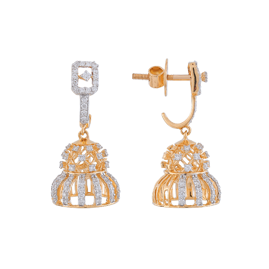 Royal Diamond Filigree Jhumka Earrings in Yellow Gold