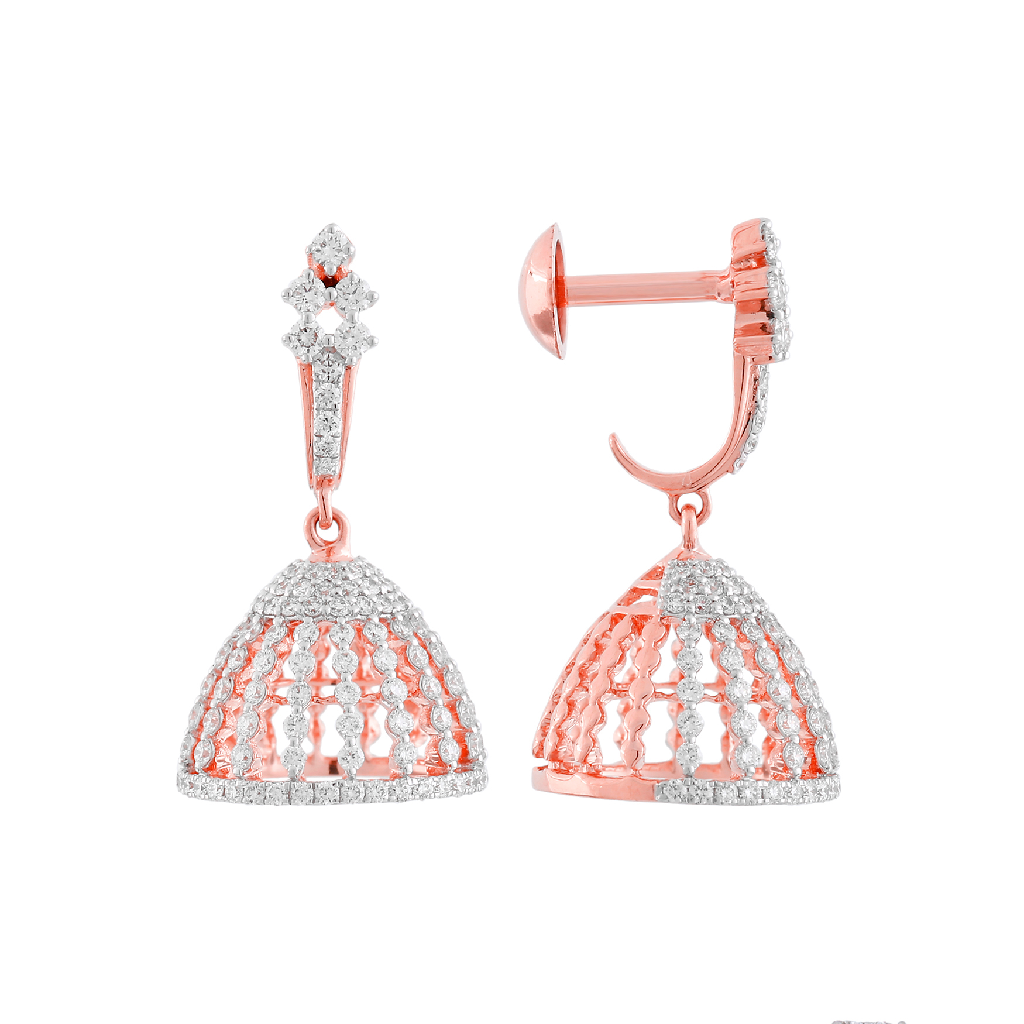 Diamond Lattice Jhumka Earrings in Rose Gold Finish