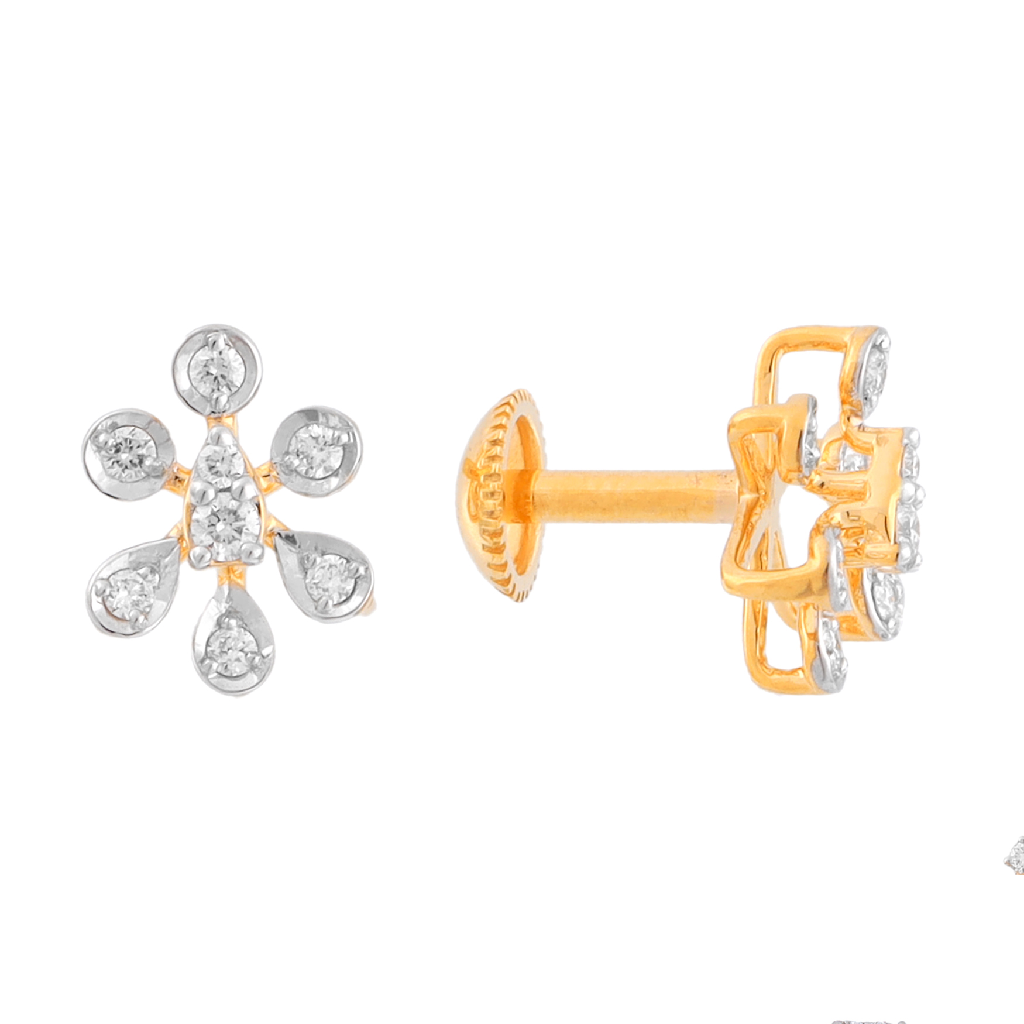 Diamond Floral Stud Earrings in Yellow Gold