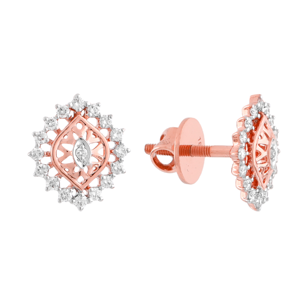 Floral Halo Diamond Stud Earrings in Rose Gold