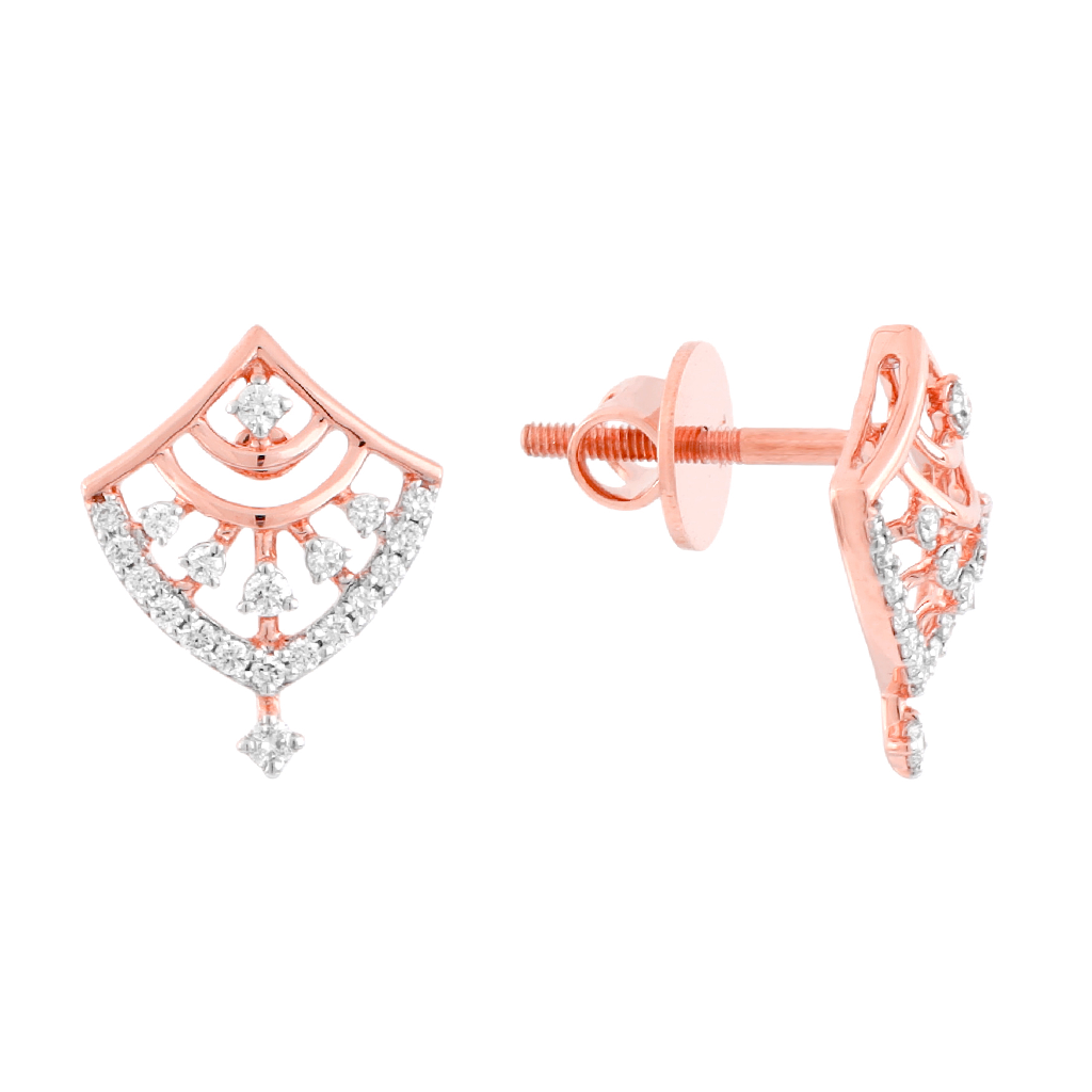Diamond Fan-Shape Stud Earrings in Rose Gold