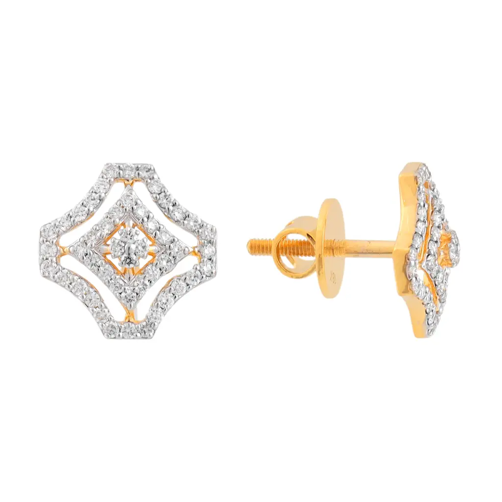 Geometric Halo Diamond Stud Earrings in Gold