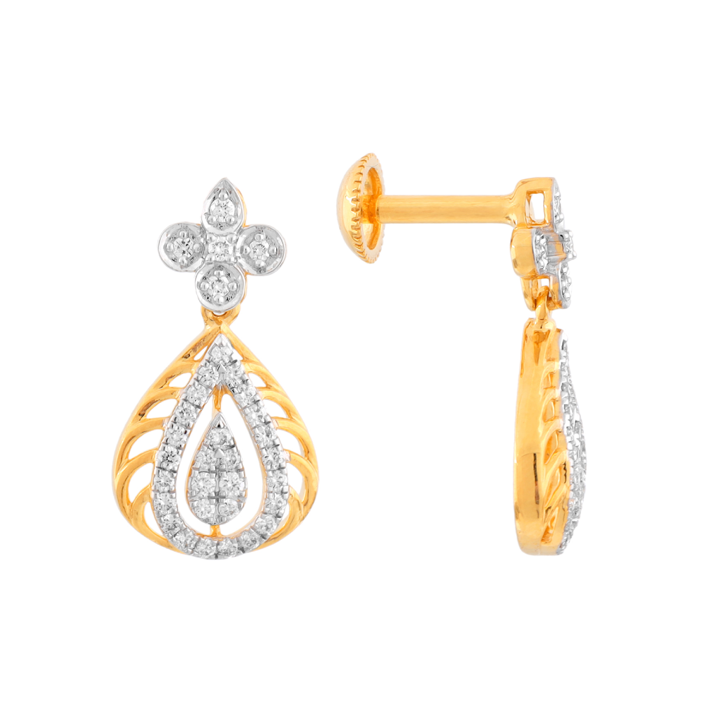 Graceful Teardrop Floral Diamond Drop Earrings in Gold