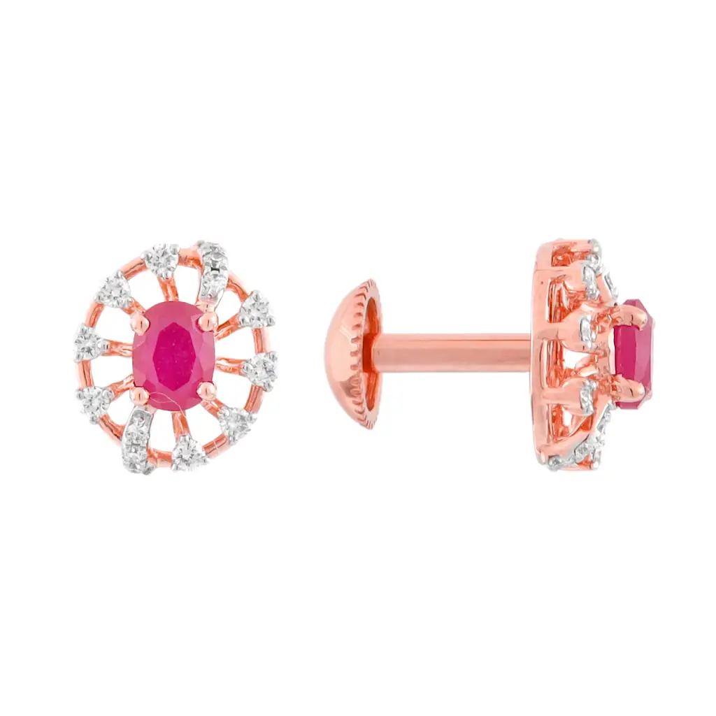 Ruby &amp; Diamond Halo Stud Earrings in Rose Gold