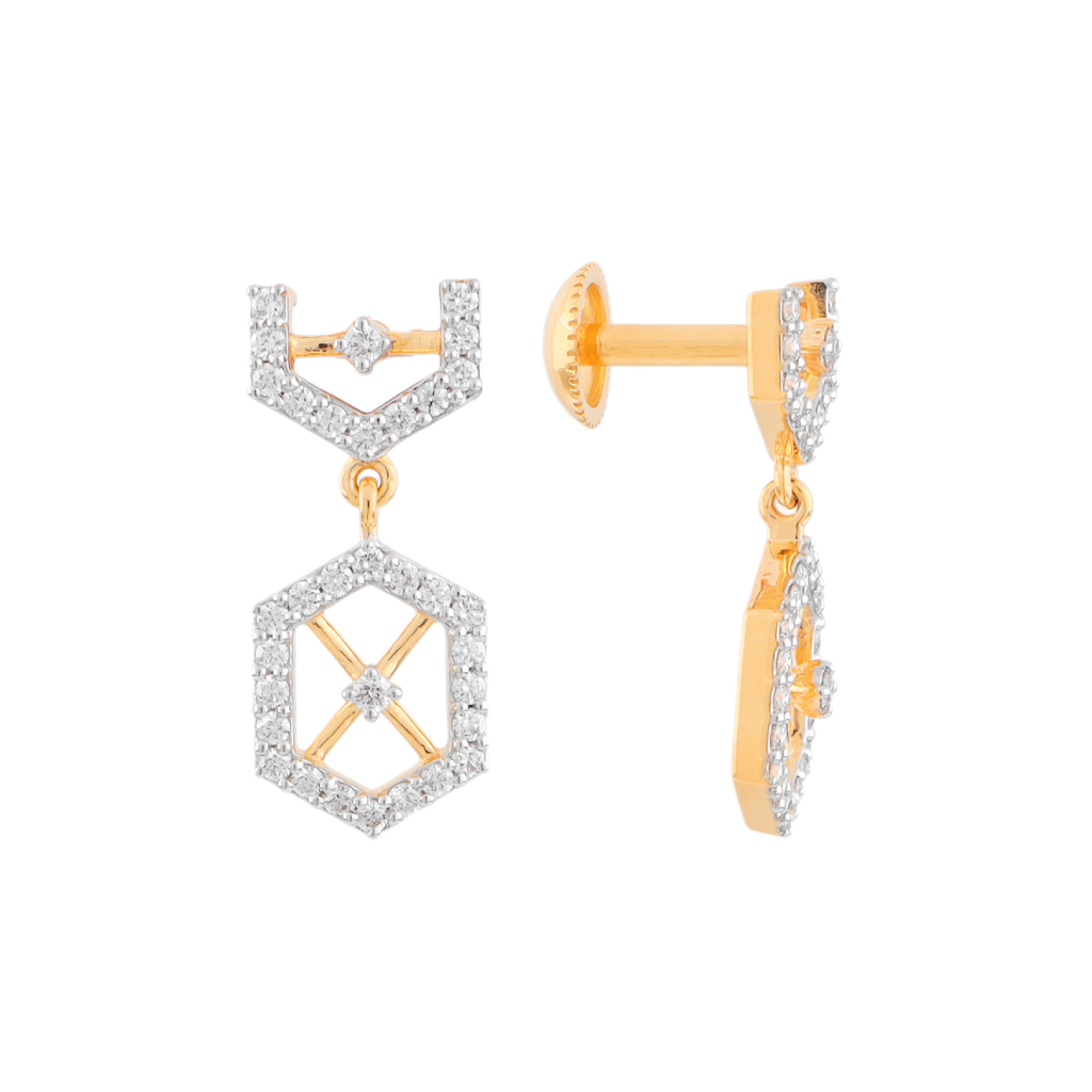 Contemporary Geometric Diamond Drop Earrings in Gold