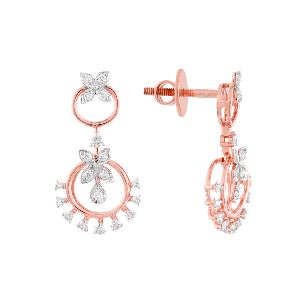 Rose Gold Floral Diamond Drop Screw-Back Earrings