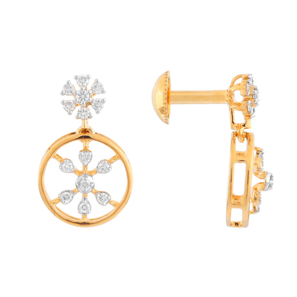 Floral Diamond Circle Gold Screw-Back Earrings