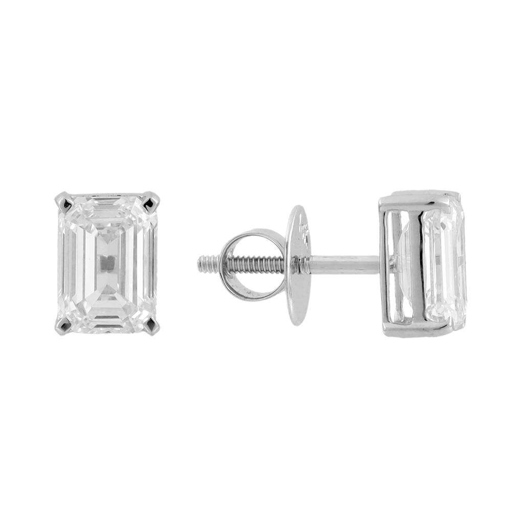 Emerald-Cut Solitaire Diamond Screw-Back Stud Earrings