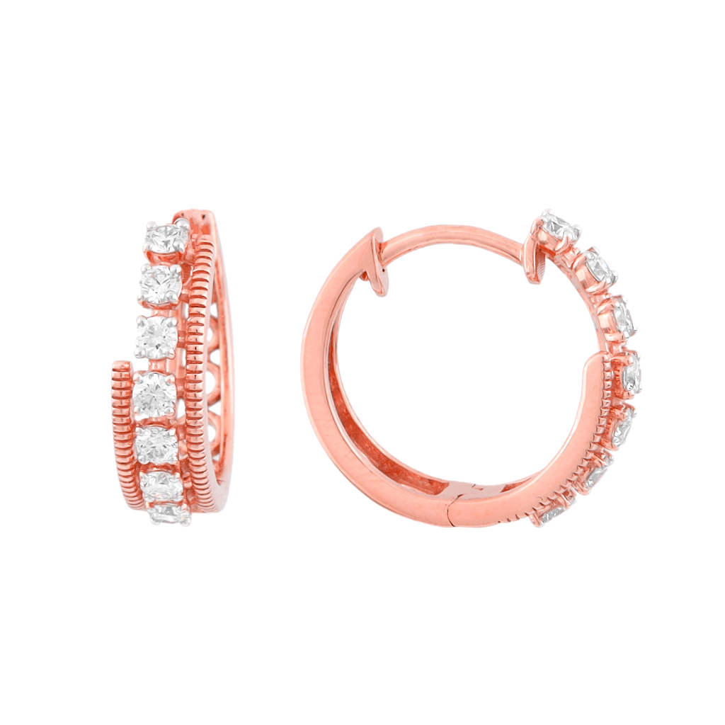 Rose Gold Diamond Textured Hoop Earrings