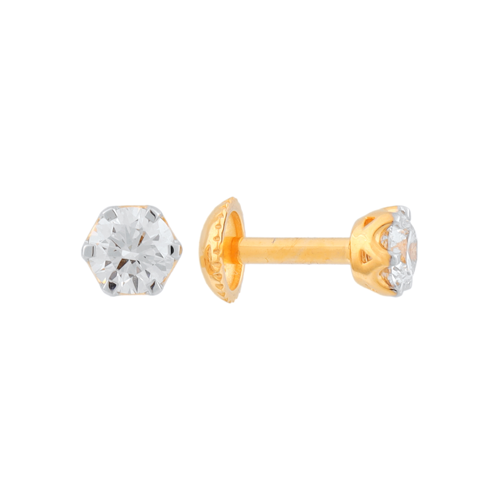 Classic Round Solitaire Diamond Gold Screw-Back Stud Earrings