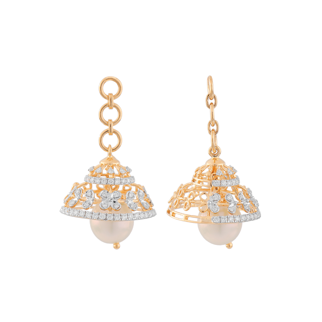 Pearl Drop Diamond Jhumka Gold Earrings