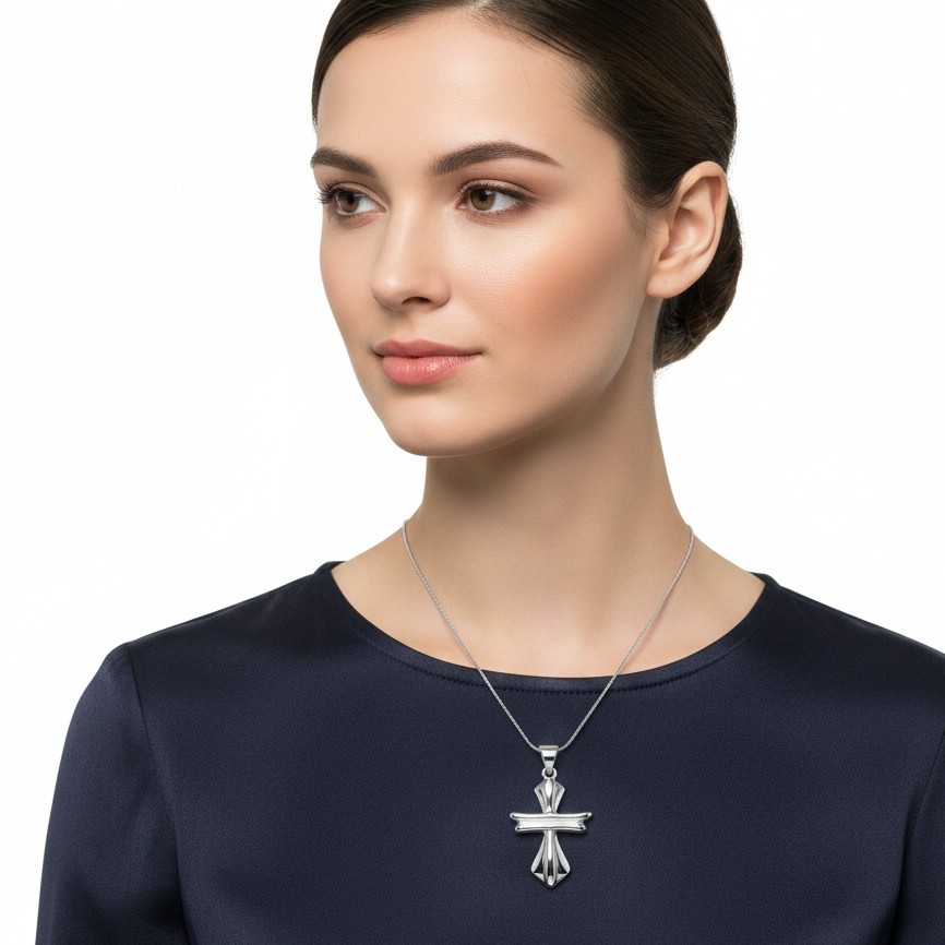 Stylish Silver Cross Pendant – Modern &amp; Minimal Design