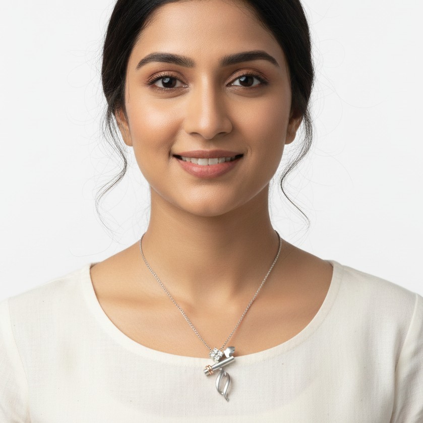 Elegant Dual-Tone Artistic Pendant with Cluster Diamonds