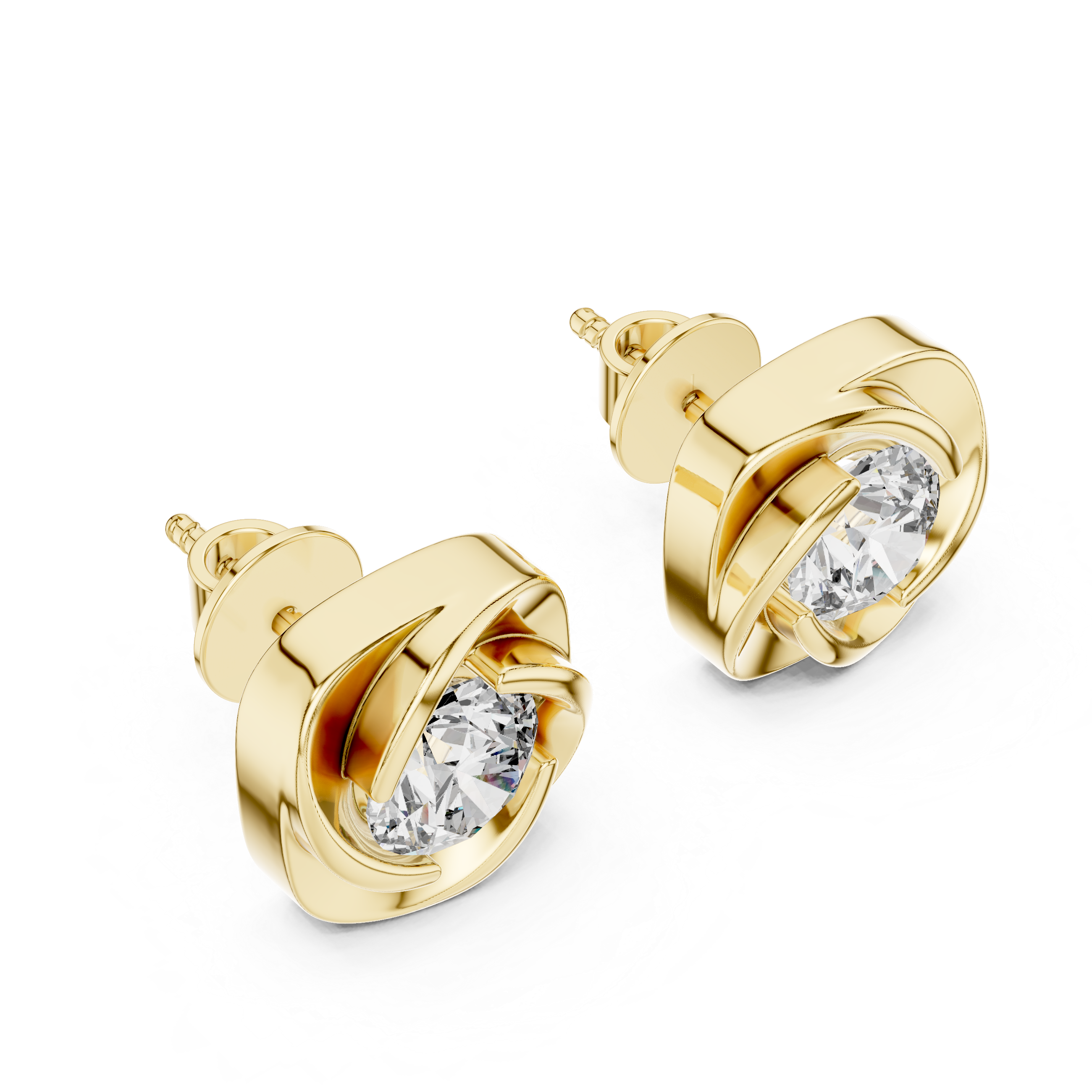 Sculpted Wrap Solitaire Diamond Gold Screw-Back Stud Earrings