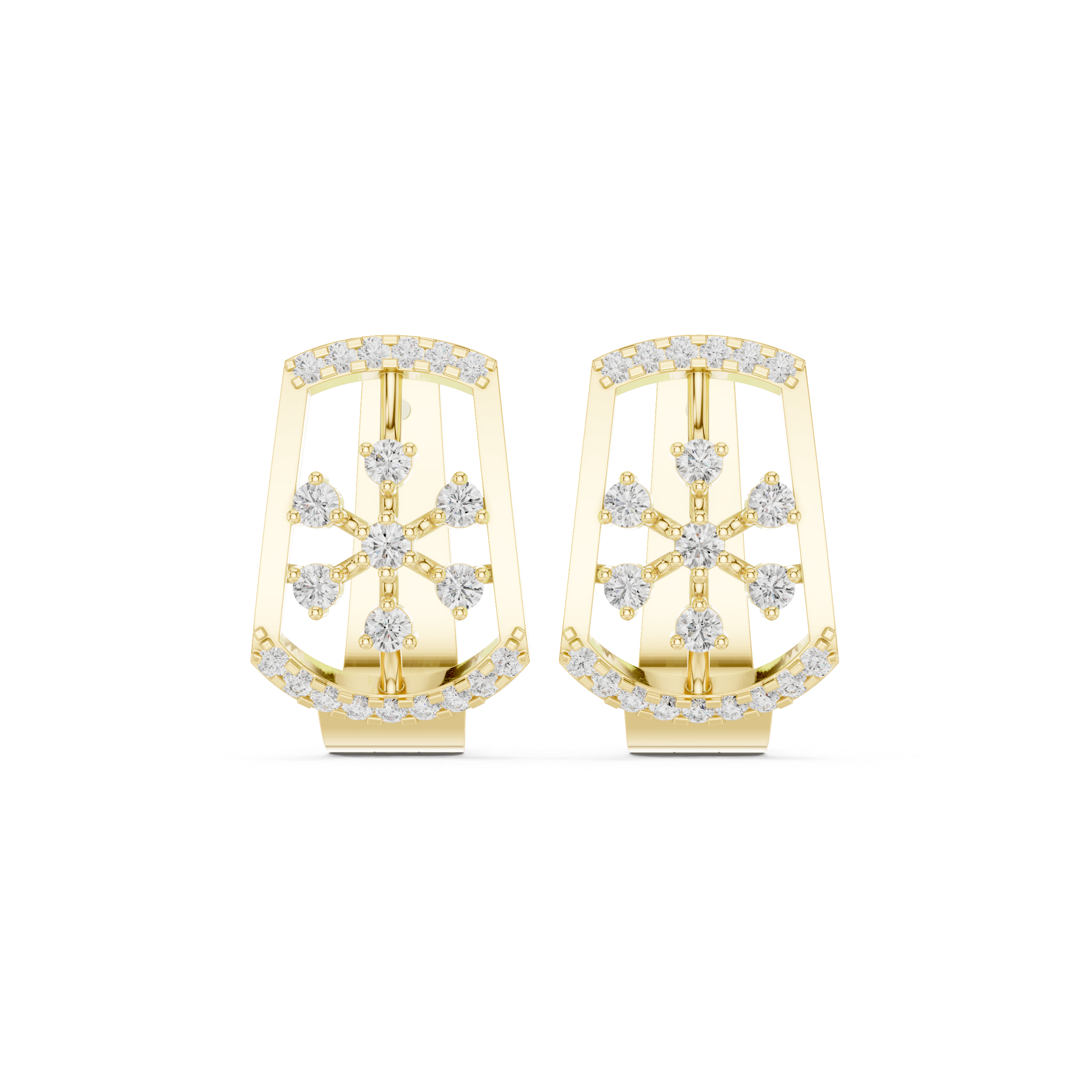 Geometric Floral Diamond Earrings in Yellow Gold