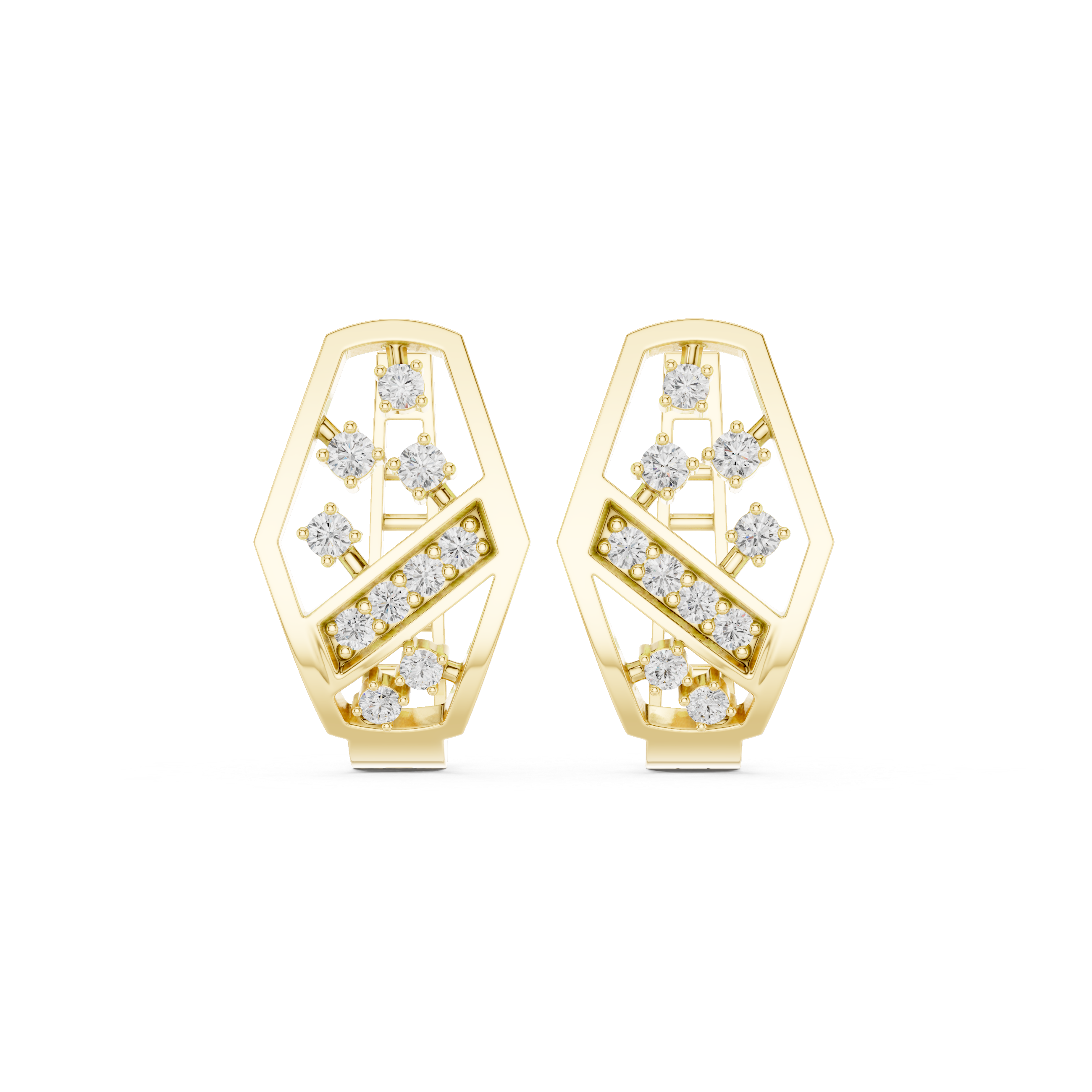 Geometric Diamond Accent Earrings in Yellow Gold