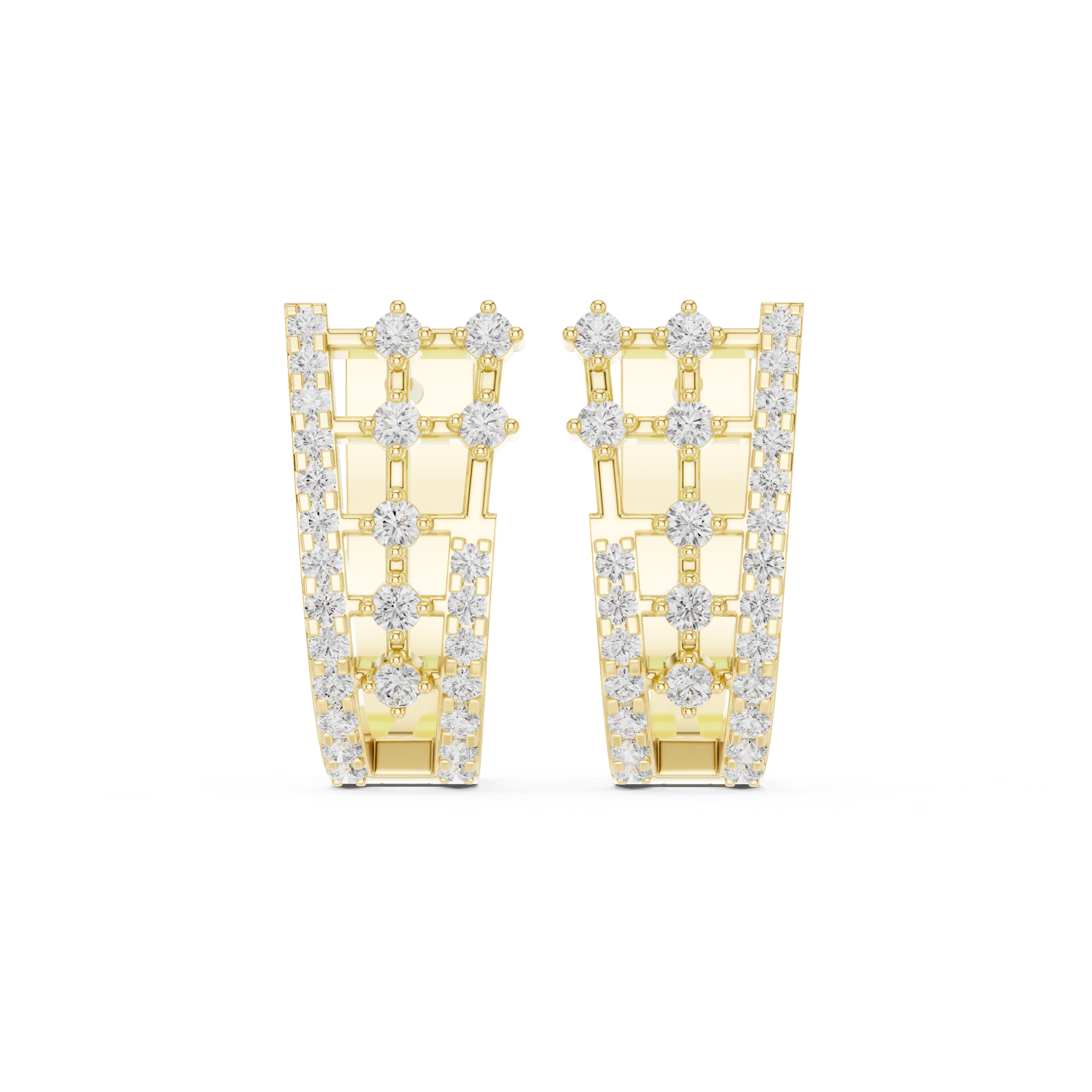 Luxury Rectangular Diamond Grid Earrings in Yellow Gold