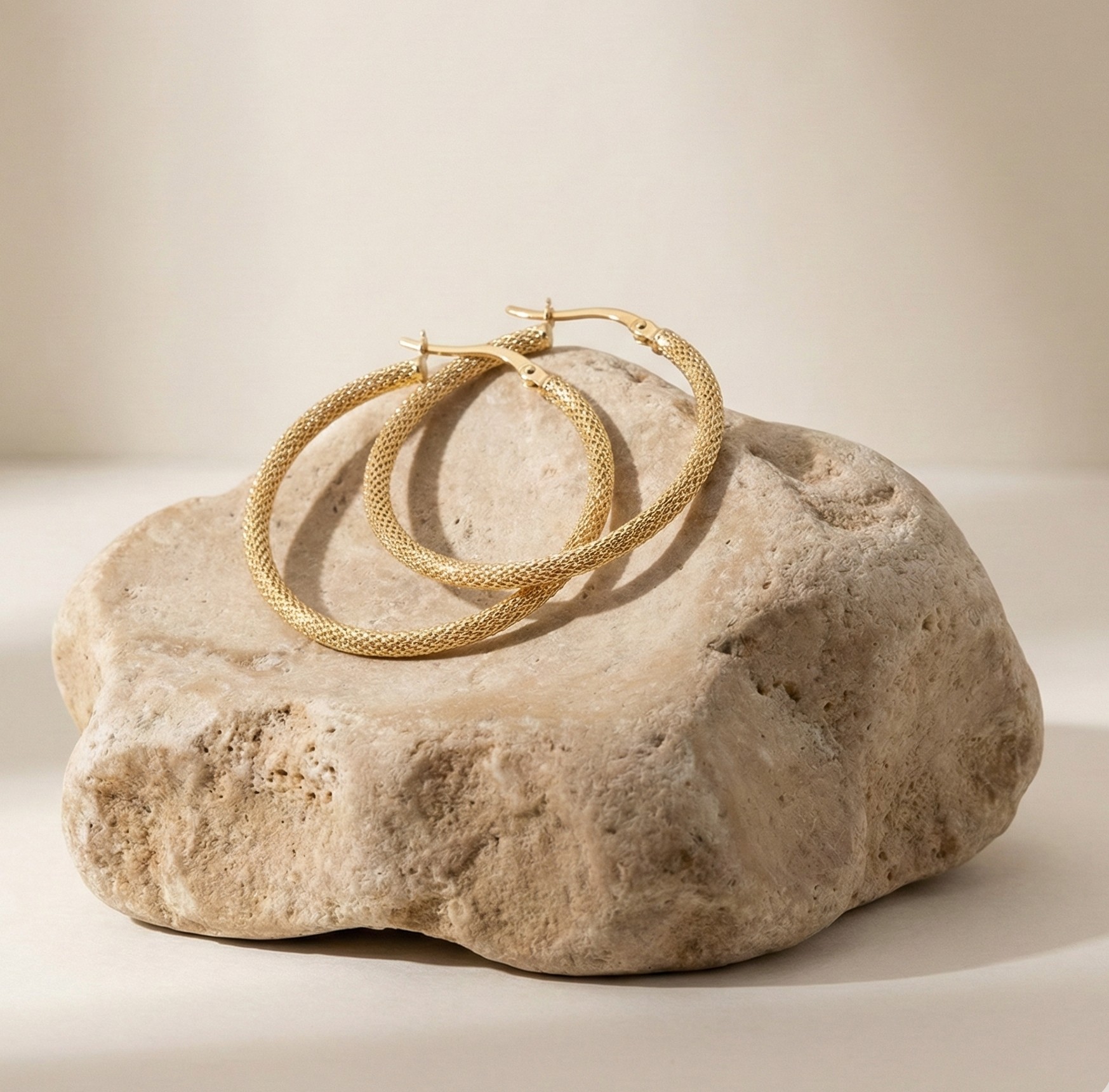 Textured Mesh Gold Hoop Earrings