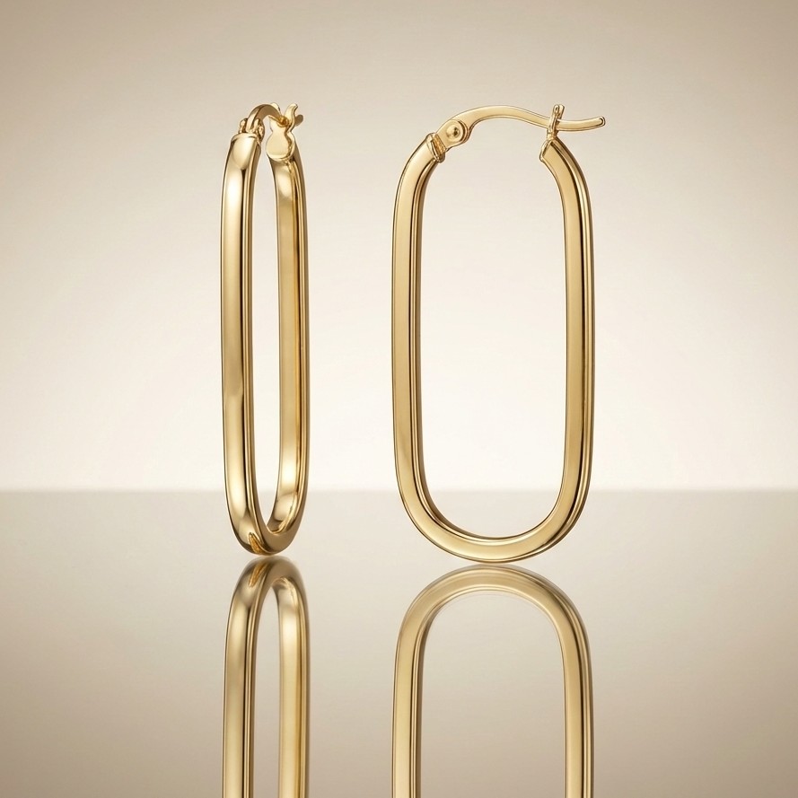 Modern Oval Gold Hoop Earrings