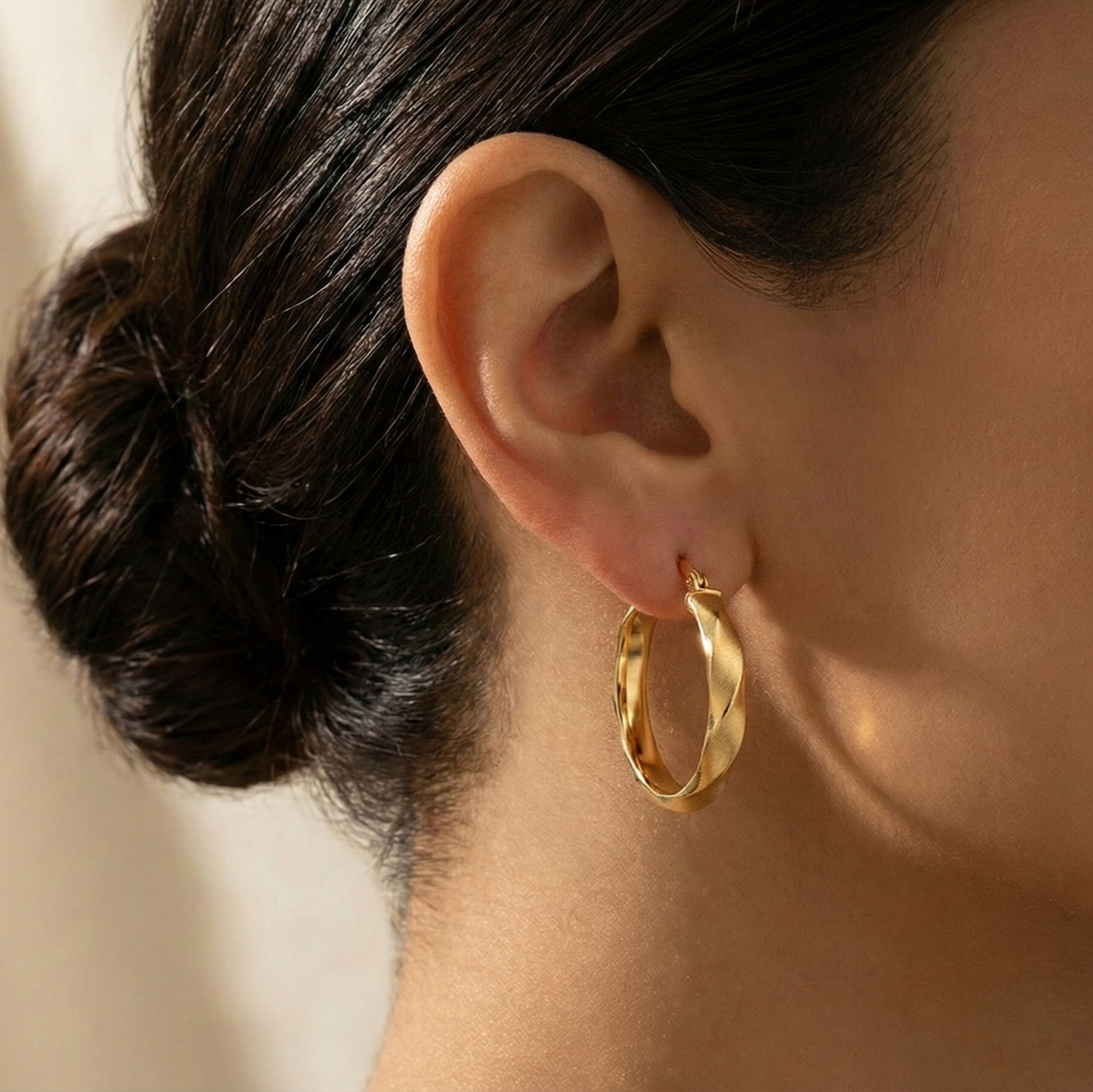 Twisted Finish Gold Hoop Earrings