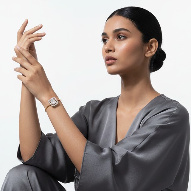 Geometric Halo Diamond Open Bangle