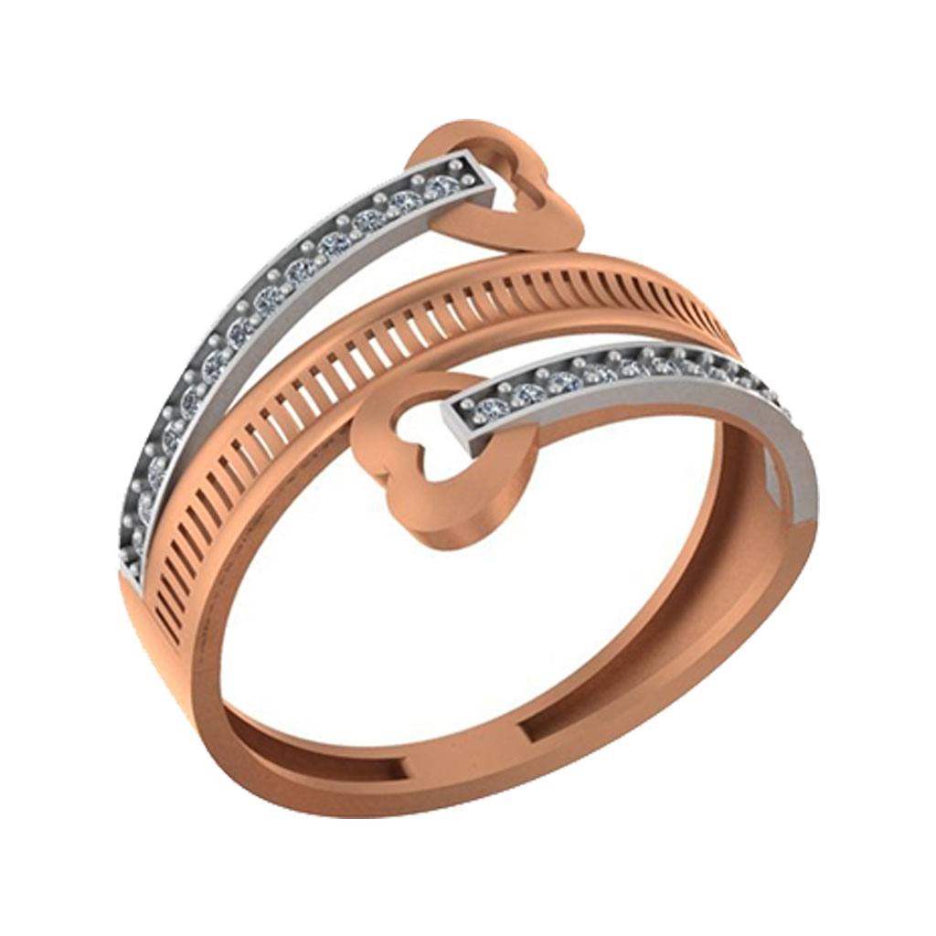Modern Heart-Link Two-Tone Diamond Accent Ring in Rose Gold Finish