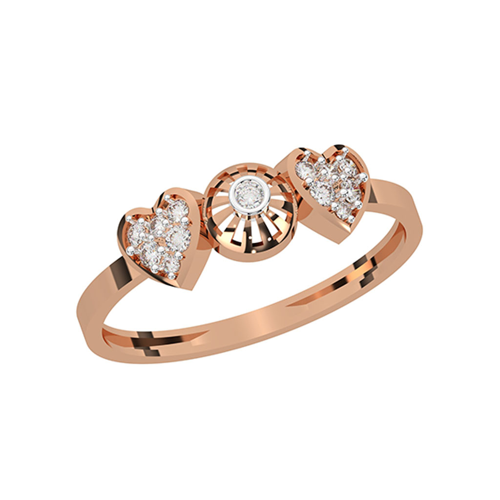 Triple Charm Heart &amp; Sunburst Rose Gold Ring