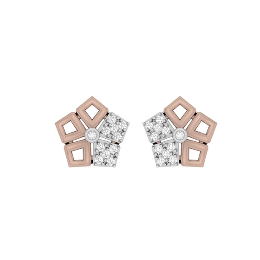 Geometric Cluster Diamond Gold EarRing