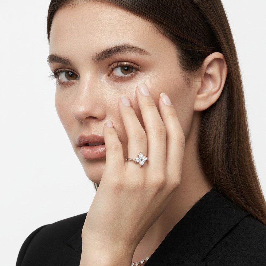 Dual-Tone Petal Cluster Diamond Ring